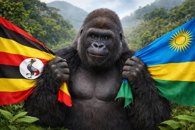 Uganda vs Rwanda gorilla trekking comparison with mountain gorilla and national flags